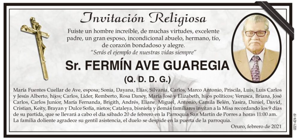 Obituario de Fermín Ave Guaregia