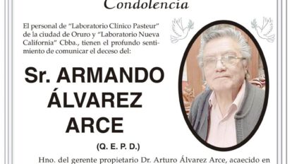 Condolencia por el fallecimiento de Armando Álvarez Arce