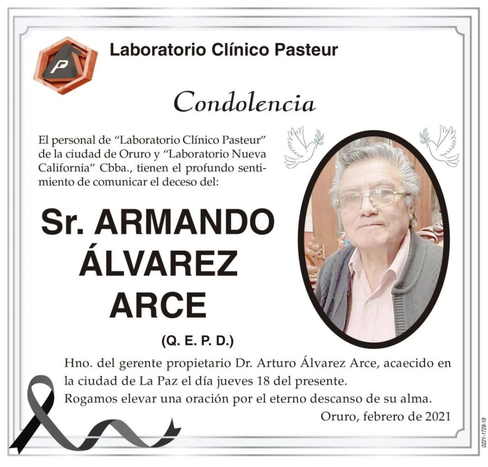 Condolencia por el fallecimiento de Armando Álvarez Arce