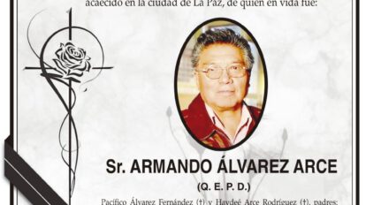 Parte Necrológico de Armando Álvarez Arce