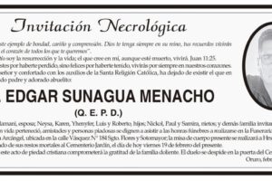 Invitación Necrológica: Sr. Edgar Sunagua Menacho