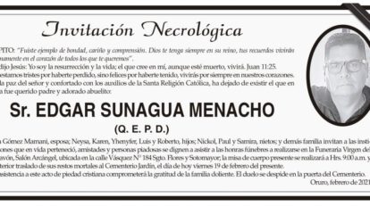 Invitación Necrológica: Sr. Edgar Sunagua Menacho