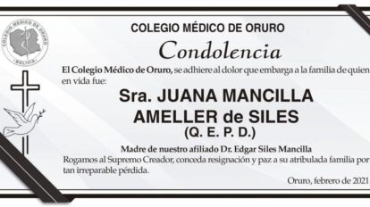 Condolencia por la Sra. Juana Mancilla Ameller