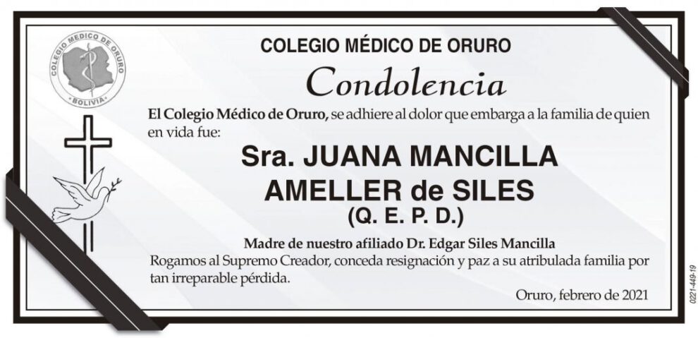 Condolencia por la Sra. Juana Mancilla Ameller