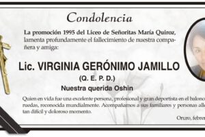 Condolencia por el fallecimiento de Lic. Virginia Gerónimo Jamillo