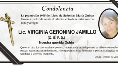 Condolencia por el fallecimiento de Lic. Virginia Gerónimo Jamillo