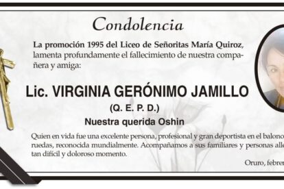Condolencia por el fallecimiento de Lic. Virginia Gerónimo Jamillo