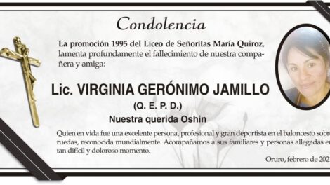Condolencia por el fallecimiento de Lic. Virginia Gerónimo Jamillo