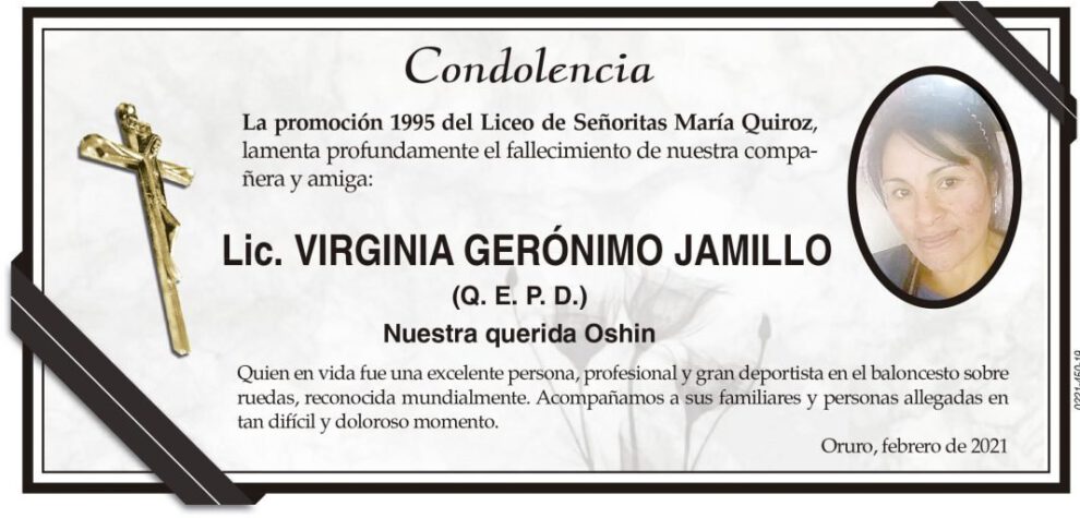 Condolencia por el fallecimiento de Lic. Virginia Gerónimo Jamillo