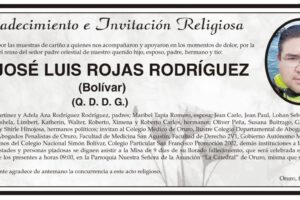 Agradecimiento e Invitación Religiosa: Dr. José Luis Rojas Rodríguez