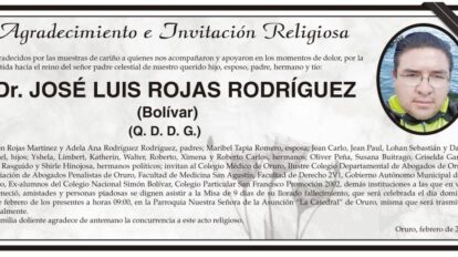 Agradecimiento e Invitación Religiosa: Dr. José Luis Rojas Rodríguez