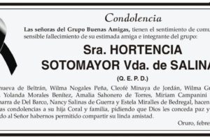 Condolencia por el fallecimiento de Hortencia Sotomayor