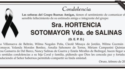 Condolencia por el fallecimiento de Hortencia Sotomayor