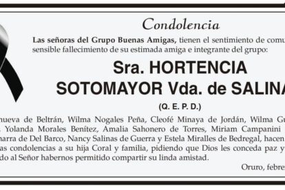 Condolencia por el fallecimiento de Hortencia Sotomayor