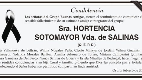 Condolencia por el fallecimiento de Hortencia Sotomayor