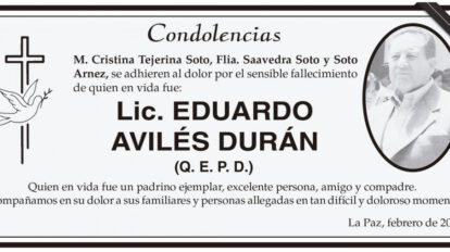 Condolencias por el fallecimiento de Lic. Eduardo Avilés Durán