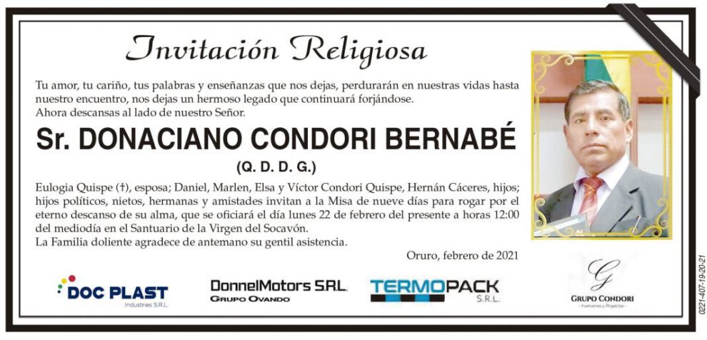 Invitación Religiosa para Donaciano Condori Bernabé