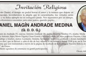Invitación Religiosa para Daniel Magín Andrade Medina