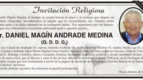 Invitación Religiosa para Daniel Magín Andrade Medina