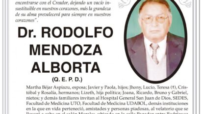 Invitación Necrológica: Dr. Rodolfo Mendoza Alborta