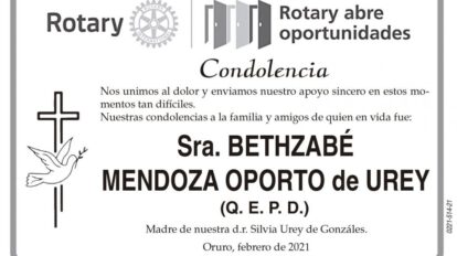 Condolencias por la Sra. Bethzabé Mendoza Oporto