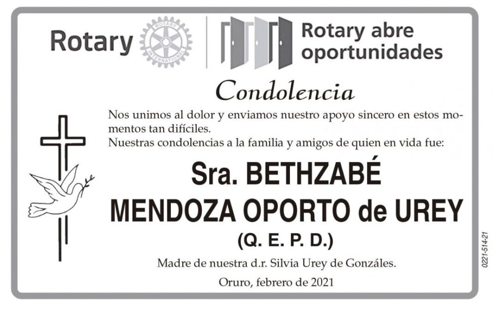 Condolencias por la Sra. Bethzabé Mendoza Oporto
