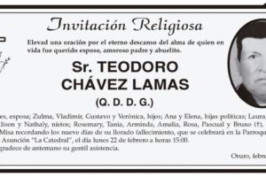 Teodoro Chávez Lamas Q. D. D. G. invitación religiosa