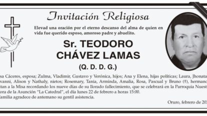Teodoro Chávez Lamas Q. D. D. G. invitación religiosa