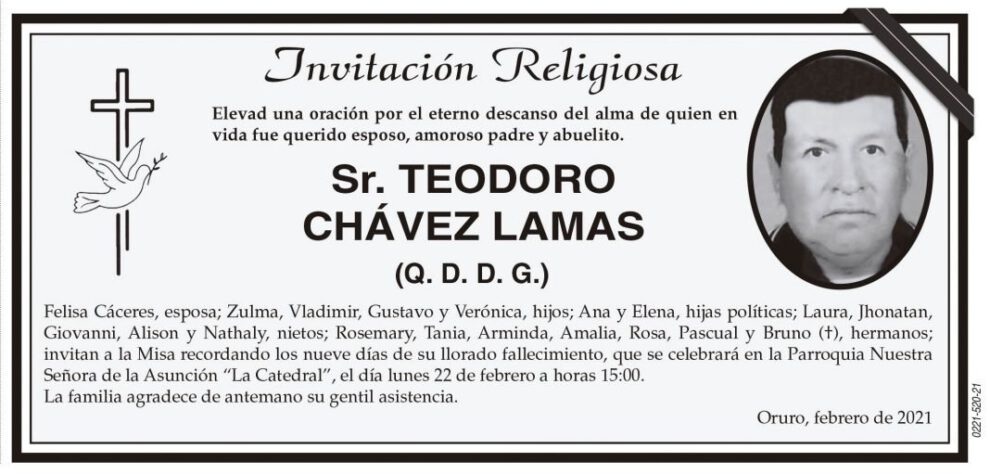 Teodoro Chávez Lamas Q. D. D. G. invitación religiosa