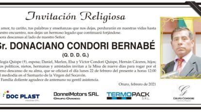 Invitación Religiosa para Donaciano Condori Bernabé