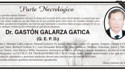 Parte Necrológico de Dr. Gastón Galarza Gatica