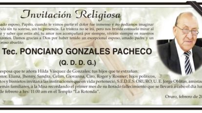 Ponciano Gonzales Pacheco, invitación religiosa
