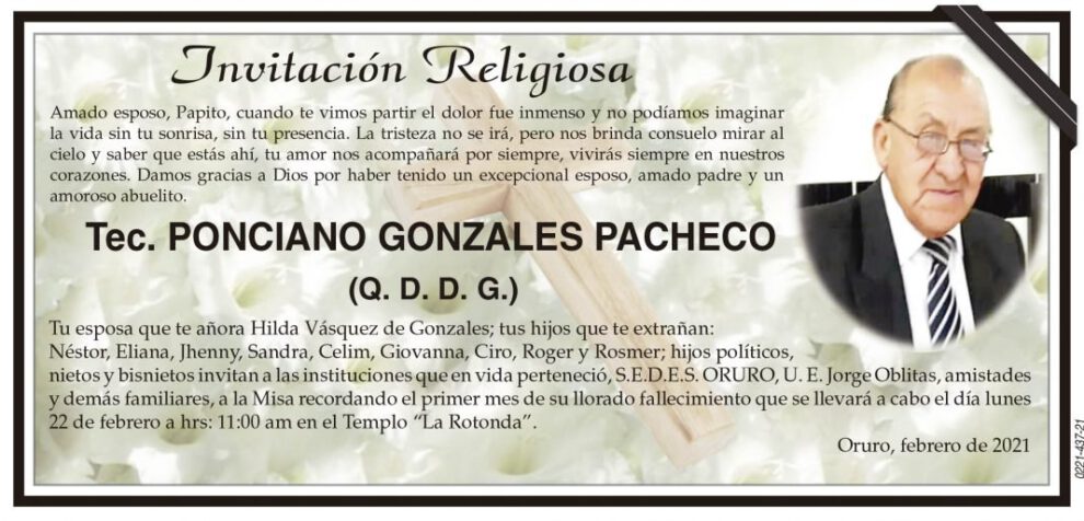 Ponciano Gonzales Pacheco, invitación religiosa