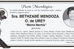 Parte Necrológico de Bethsabé Mendoza O. de Urey
