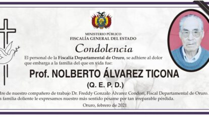 Condolencia por la pérdida del Prof. Nolberto Álvarez Ticona