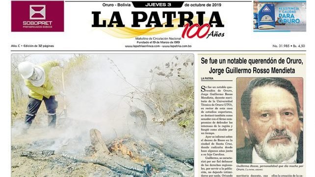 Portadas impresas del jueves 3 de octubre de 2019