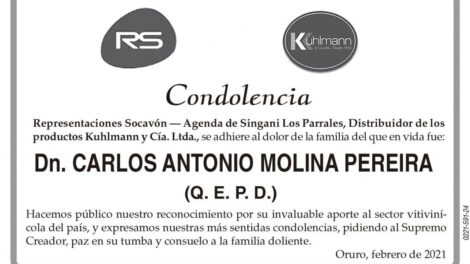 Condolencia por Carlos Antonio Molina Pereira