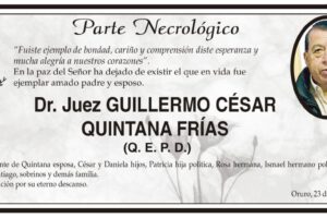 Parte Necrológico: Dr. Juez Guillermo César Quintana Frías