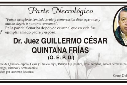 Parte Necrológico: Dr. Juez Guillermo César Quintana Frías