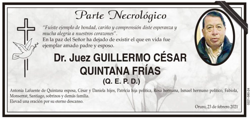 Parte Necrológico: Dr. Juez Guillermo César Quintana Frías