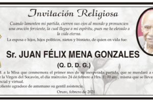 Invitación Religiosa para Juan Félix Mena Gonzales