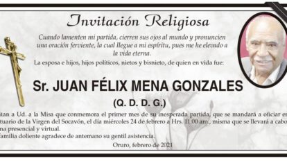 Invitación Religiosa para Juan Félix Mena Gonzales