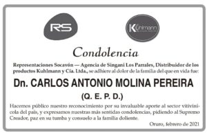 Condolencia por Carlos Antonio Molina Pereira