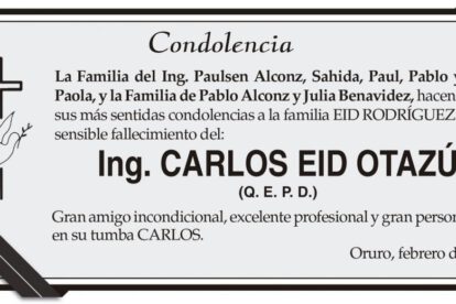 Condolencia por el fallecimiento del Ing. Carlos Eid Otazú