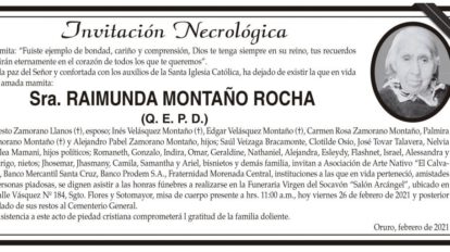 Invitación Necrológica de Raimunda Montaño Rocha