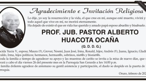 Agradecimiento e Invitación Religiosa por el Prof. Jub. PASTOR ALBERTO HUACOTA OCAÑA