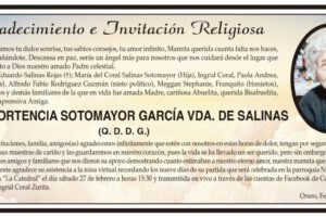 Agradecimiento e Invitación Religiosa por la SRA. HORTENCIA SOTOMAYOR GARCÍA