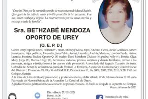 Invitación Necrológica de Bethzabé Mendoza Oporto de Urey