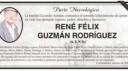 Parte Necrológico de René Félix Guzmán Rodríguez