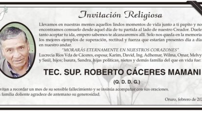 Obituario de Roberto Cáceres Mamani